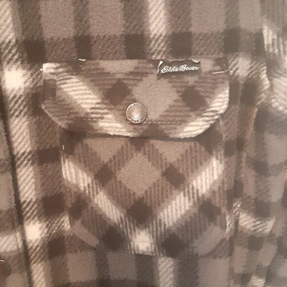 Eddie Bauer Mens Size XS Gray Plaid Fleece Sherpa Lined Snap Hoodie Shirt Jacket - Picture 2 of 7